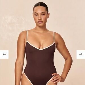 Monday Swimwear Brown One-Piece Swimsuit with Cream Trim